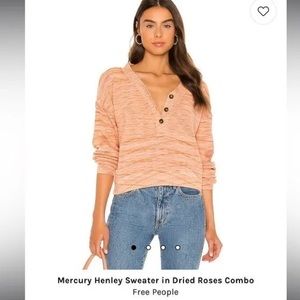 NWT Free People Mercury Henley Sweater in Dried Roses, Size Large